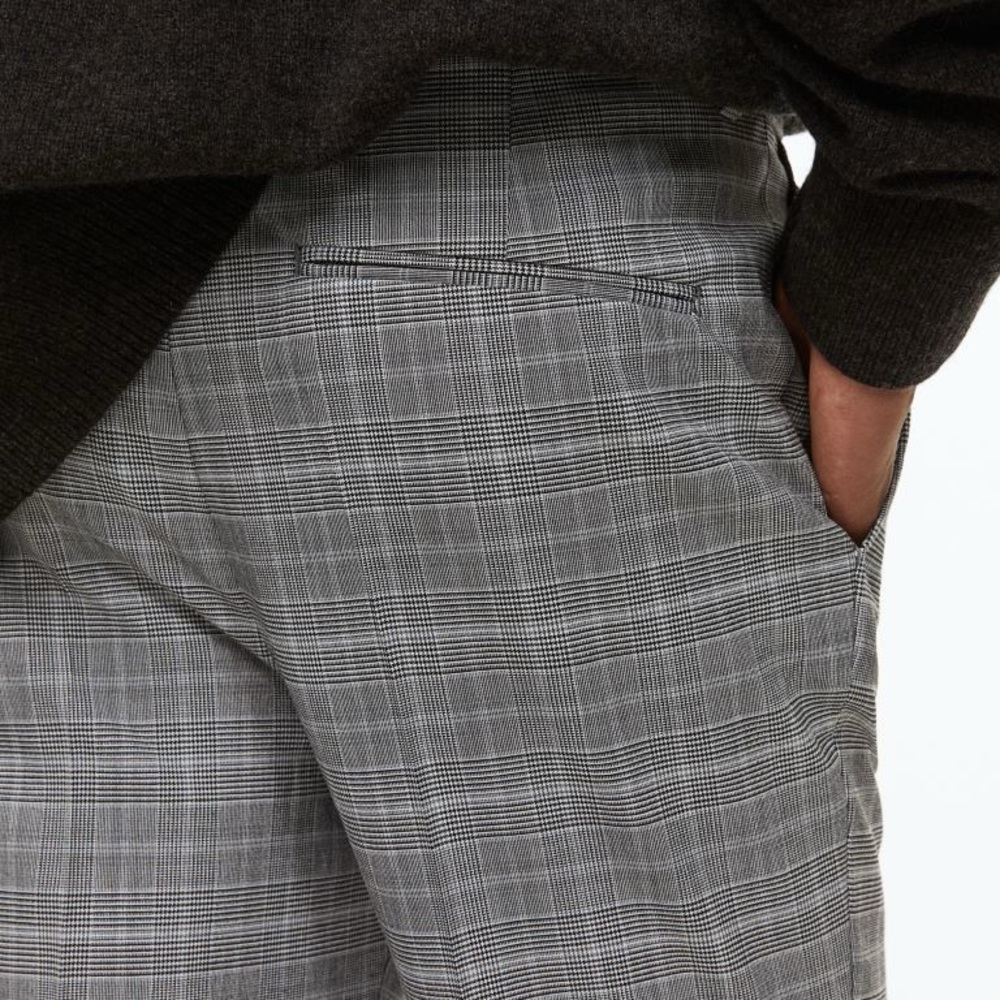 Sz 34R H&M Men's trousers grey skinny fit plaid white&black - Picture 4 of 16